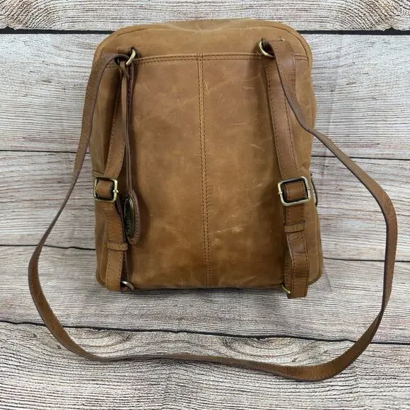 BORN Brown Leather Backpack Bag Distressed Bohemian Laser Cut Fringe Festival - Picture 6 of 16